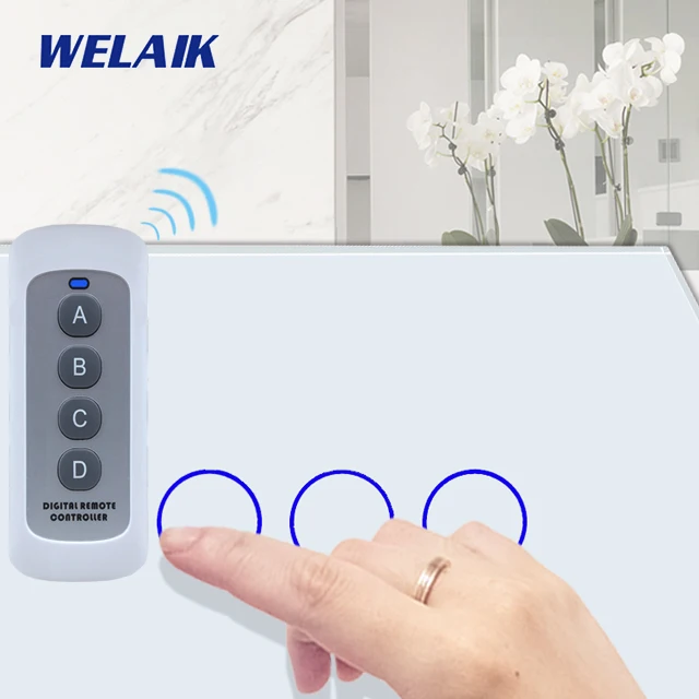 WELAIK UK RF 433MHZ настенный сенсорный выключатель-Кристалл Стекло-панель Переключатель-светодиодный светильник-пульт дистанционного управления-умный-переключатель 3 ганг-1way B1933CW/BR01 - Цвет: White Circle