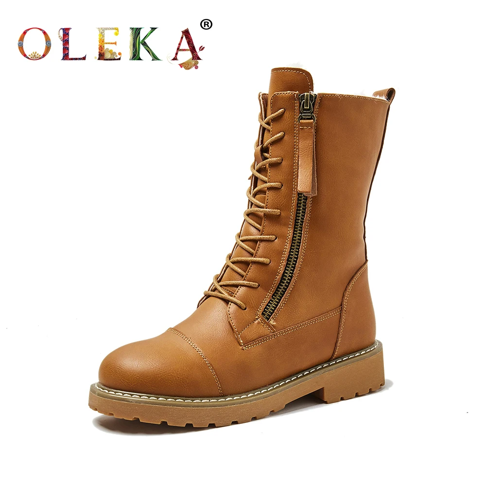 Женские зимние ботинки до середины икры OLEKA в римском стиле на платформе с