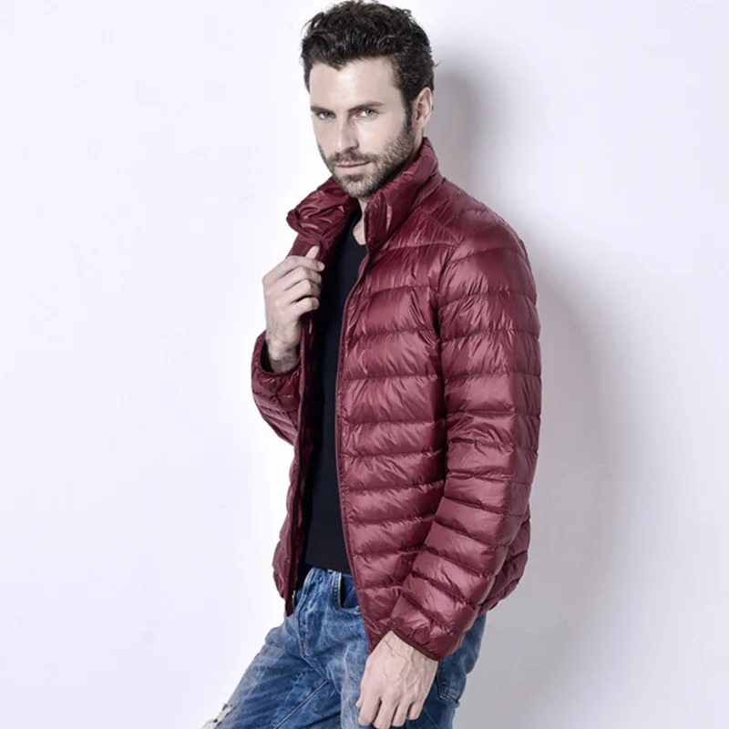 Mens Autumn Winter Coats Light Thin Style Stand Collar 2019 Fashion Male Fall Basic Jackets Warm Duck Down Filler Solid Striped | Мужская