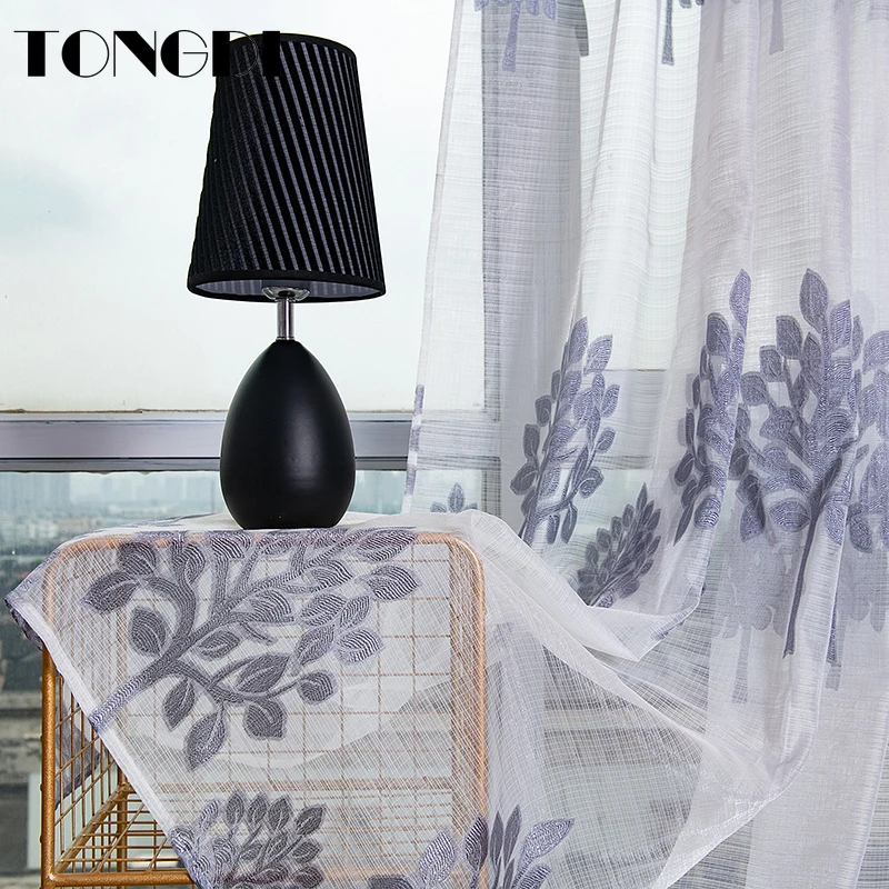 TONGDI белая Тюлевая занавеска с принтом элегантные листья Цветочное дерево