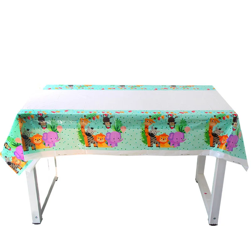 table cover 1pc Новые прекрасные джунгли животные тарелки для вечеринки салфетки чашки попкорн коробка Лев вечерние флаг посуда для детского дня рождения вечерние поставки - Цвет: table cover 1pc