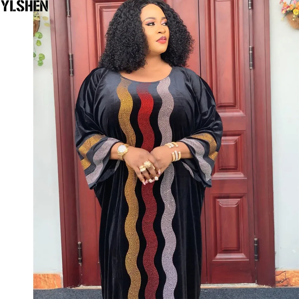 

Velvet African Dresses For Women 2020 Autumn Africa Clothing Muslim Long Maxi Dress High Quality Fashion African Dress For Lady