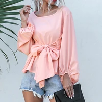 womens spring 2021 new fashion e girl pink casual t shirt womens loose bow tie lantern sleeve tops women clothing pink tops