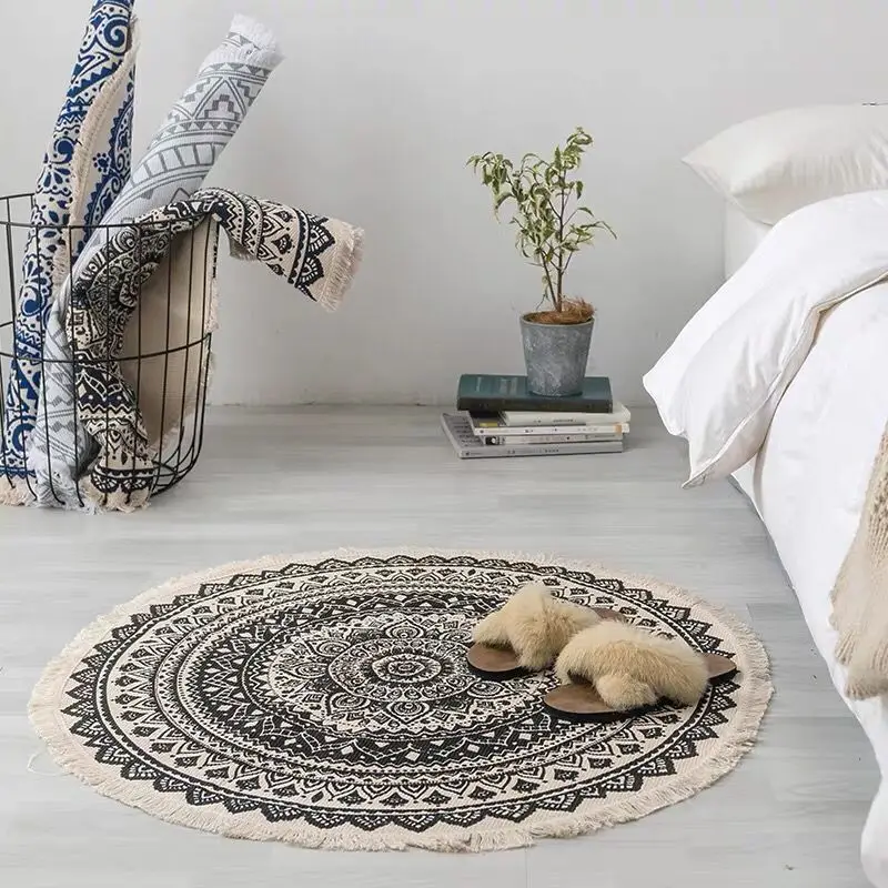 Morocco Round Carpet Bedroom Boho Style Tassel Cotton Rug Hand Woven National Classic Tapestry Sofa Cushion Tatami Floor Mats | Дом и сад