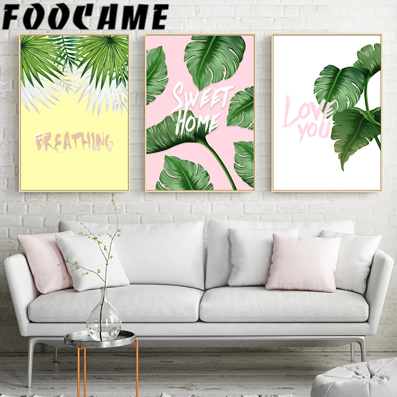 FOOCAME Plant Leaves Monstera Leaf Wall Art Canvas Painting Decoration Pictures Nordic Posters and Prints Living Room Sweet Home | Дом и сад