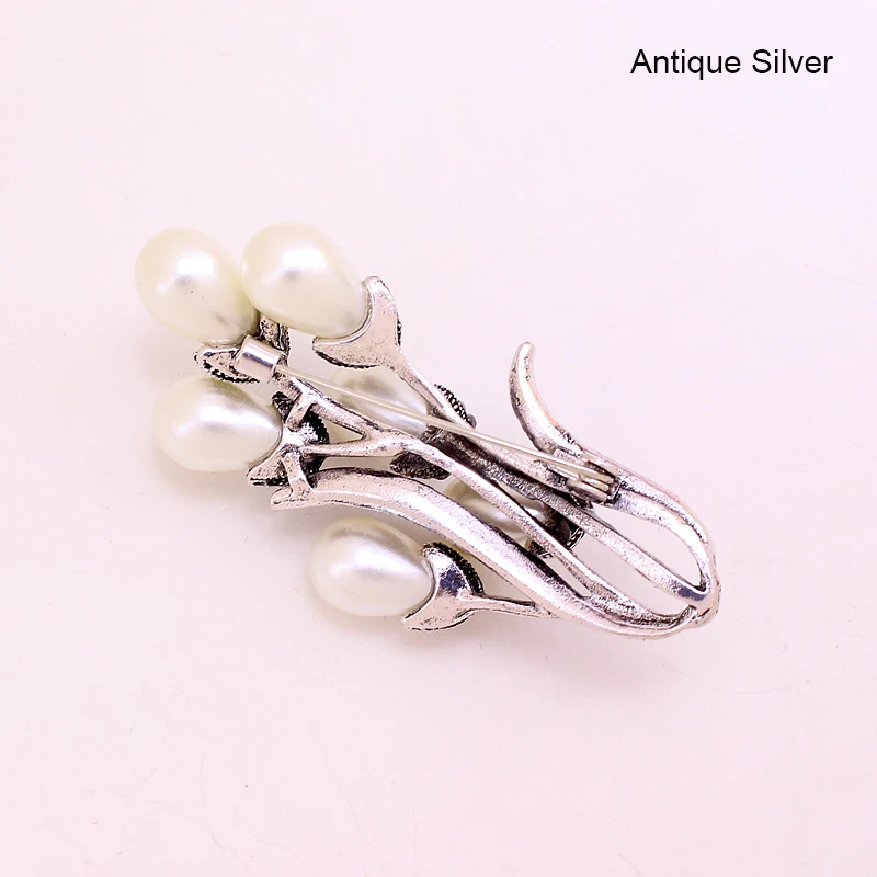 TANGTANG Flower Brooch For Women Simulated Pearl Brooches Morning Glory Antique Silver Plated Pin Enamel Article Jewelry | Украшения и