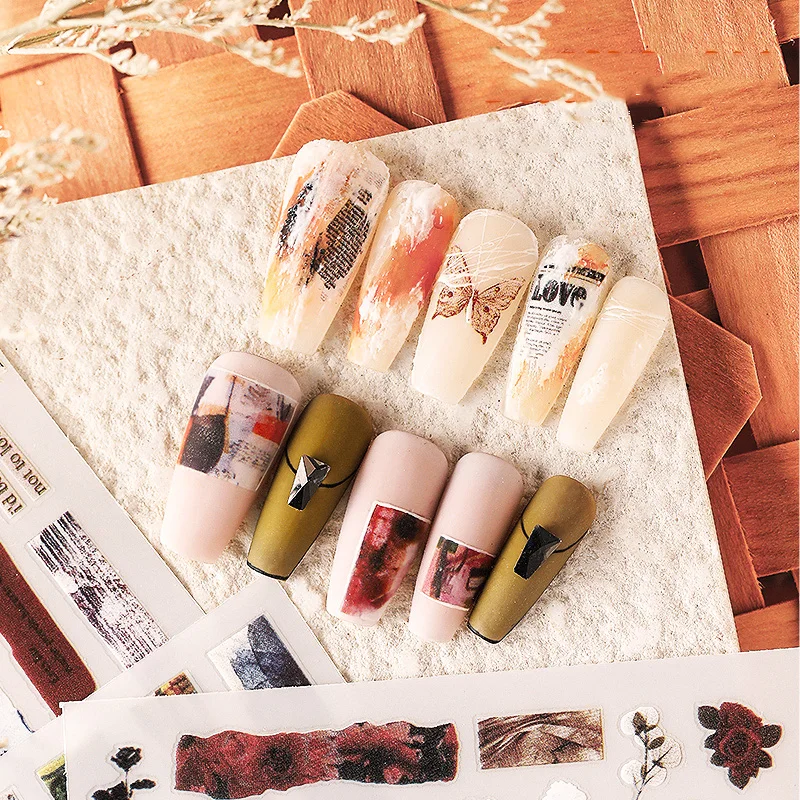 

2021 New Abstract Colorful Vintage Flowers Butterfly 3D Nail Art Stickers For Nails Sticker Decorations Manicure Z0387