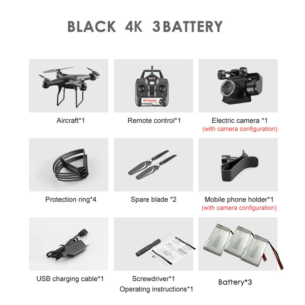 Black 4k 3B Дрон 4K Квадрокоптер HD аэрофотосъемка вращающаяся камера давление воздуха hover ключ посадки полета 20 минут р/у Дрон вертолет - Цвет: Black 4k 3B