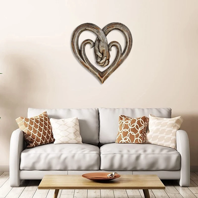 

Heart Holding Hands Wall Decor Decorative Art Sculpture Wood Finish Forever Love Ornaments ADW889