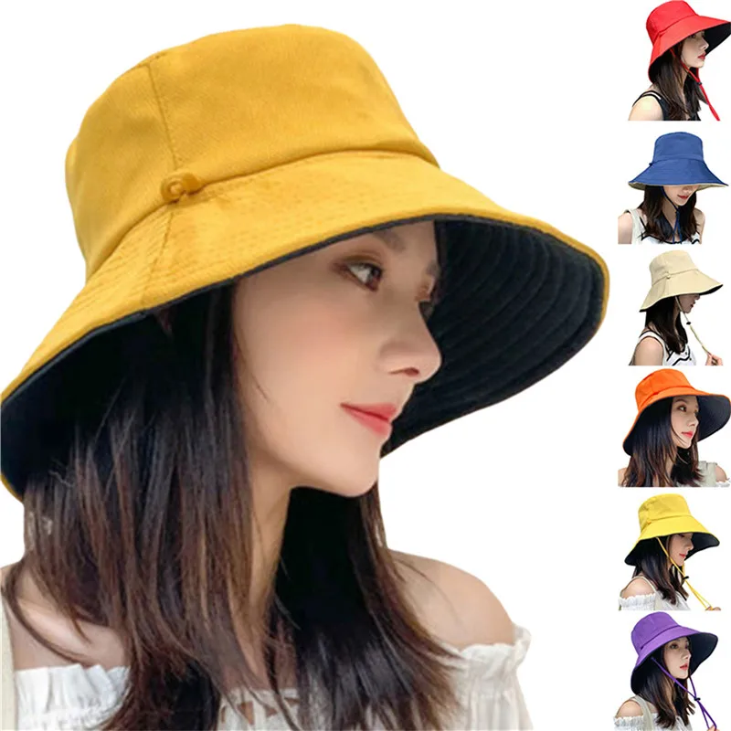 

Fashion Casual Sun Bucket Hat Summer Women's Cap Wide Brim Foldable Anti-UV Flat Fisherman Cap Panama Female Hat Gorro Pescador