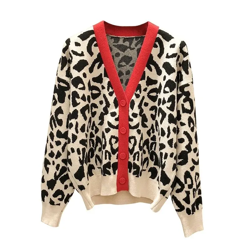 

Leopard sweater women's sweater court new autumn and winter 2020 lazy Korean style magnified red back knitted top