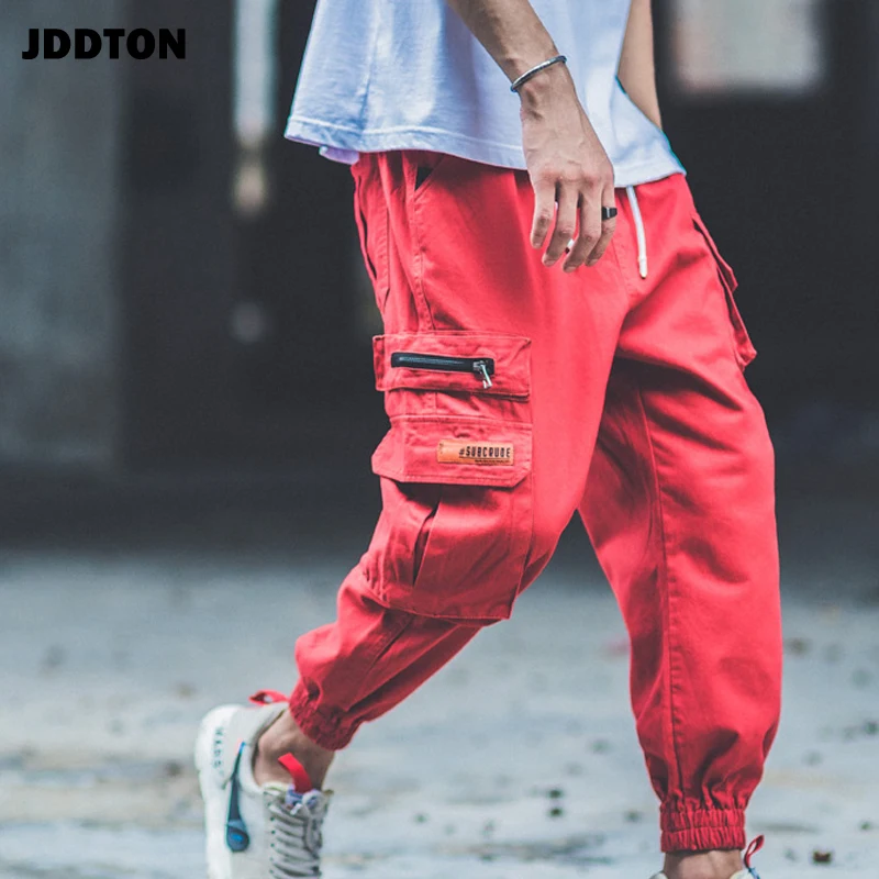 

JDDTON Mens Summer Solid Pants Jogger Casual Loose Male Small Foot Pants Fashion Style Camouflage Side Pockets Trousers JE203