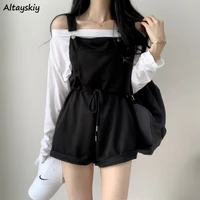 playsuits women lace up sexy students solid casual rompers ulzzang fashion soft summer clothing stylish streetwear harajuku new