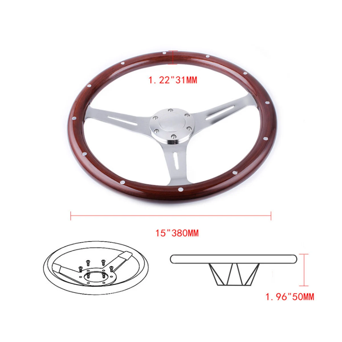 

15" Dark Wood Steering Wheel 380mm Car Steering Wheel For VW Transporter T3 T25