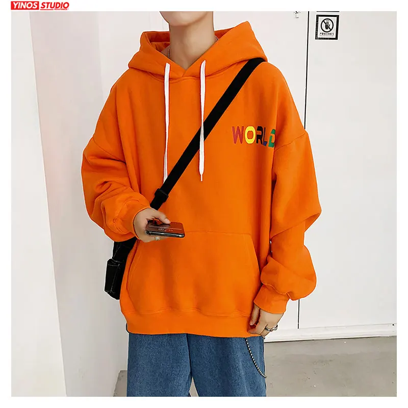 Мужские толстовки с капюшоном и длинными рукавами повседневные однотонные