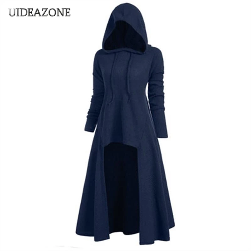 

UIDEAZONE Hooded Women Dress Plus Size Long Sleeve Ladies Female Dresses A Line Solid Color 5XL Solid Color 2019 Autumn Winter