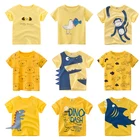 Детская футболка для маленьких мальчиков и девочек, футболка с животным принтом динозавра, детские топы, футболки, Мультяшные Детские Желтые футболки, размеры s, одежда
