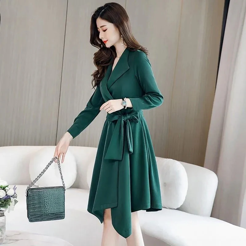 АСИММЕТРИЧНЫМ ПОДОЛОМ элегантное с тонкой талией пальто для женщин в Корейском