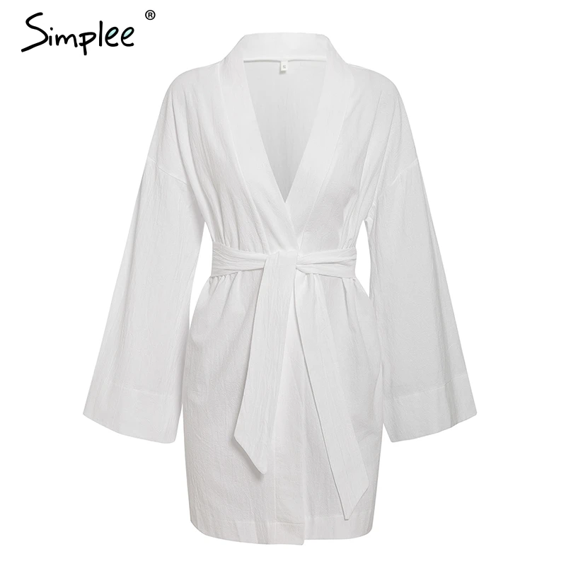 Simplee Женское хлопковое платье в японском стиле однотонное белое женское с