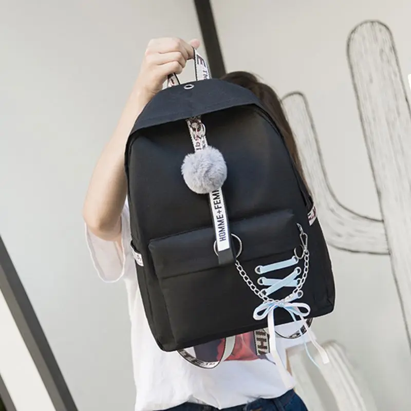 

Ribbons Bowknot School Backpack Laptop Bag Canvas Shoulder Handbag for Teen Girl Travel Daypack Camping