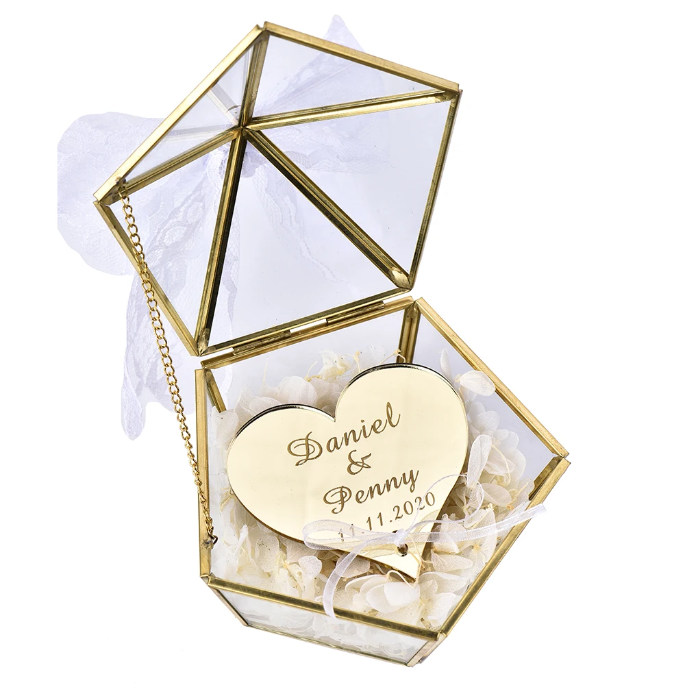 Персонализированные Выгравированные Свадебные стеклянные кольца коробка