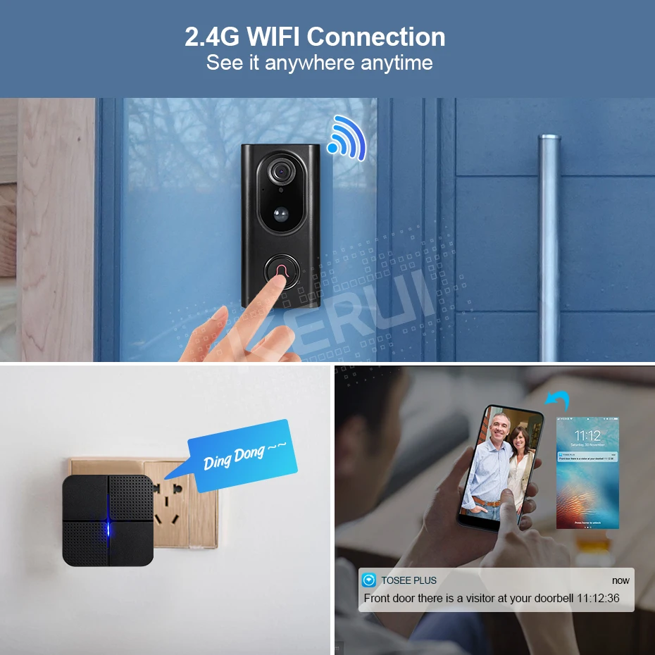 

AC 110-220V Smart Indoor Doorbell Wireless WiFi Door Bell Ding Dong US EU UK AU Plug For KERUI WIFI doorbell camera