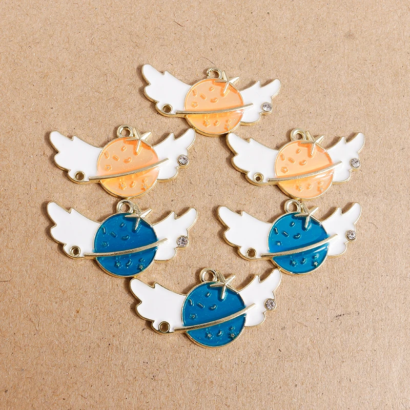 

10pcs 34*18mm Enamel Wing Planet Star Charms for Jewelry Making Pendants Necklaces Earrings Keychain DIY Handmade Accessories