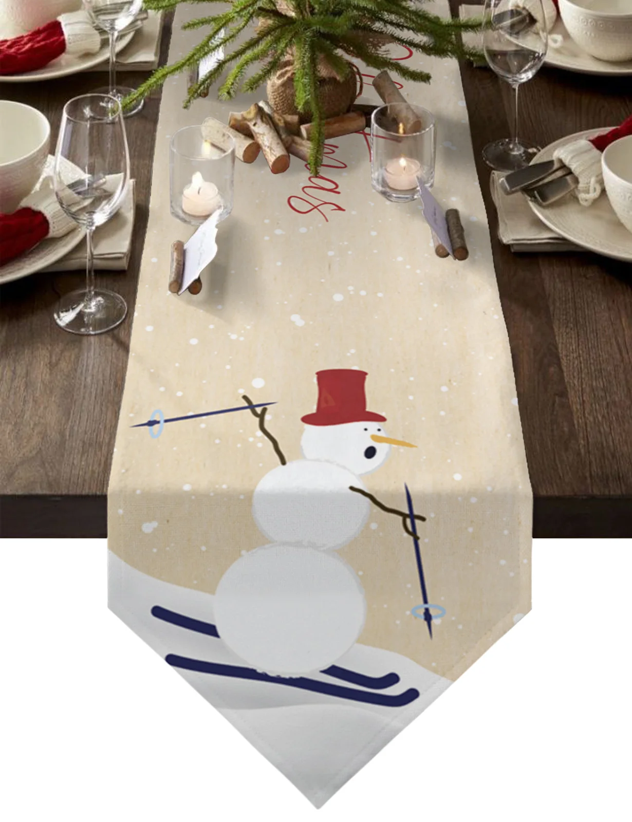 

Christmas Snowman Snow Skiing Table Runners Tablecloths Wedding Party Christmas Decoration Table Cover New Year Xmas Decor