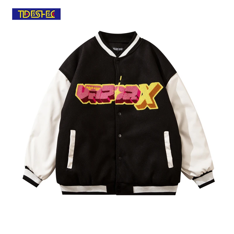 

Hip Hop Bomber Jacket Streetwear Embroidery Heart Jacket Coat 2021 Men Autumn Harajuku Cotton PU Leather Jacket Coat Outwear