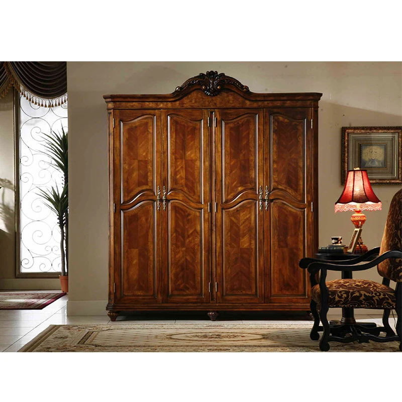 

European style birch wood 4 doors wardrobe for Bedroom furniture Europejski styl brzoza drewno 4 drzwi szafa GH06