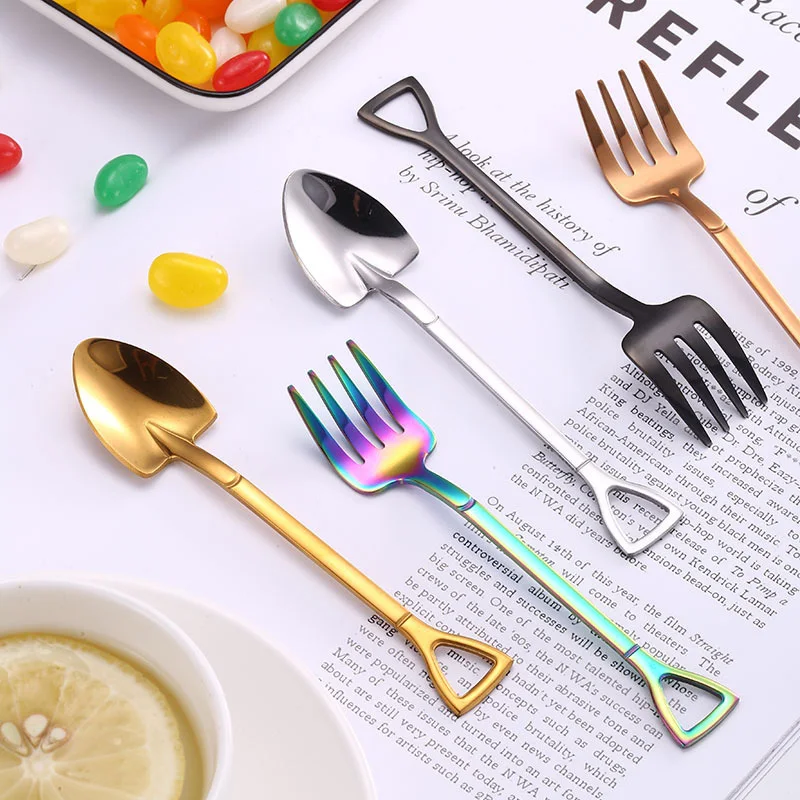 

1pcs Stainless Steel Teaspoon Dessert Fork Mini Scoop-Shaped Coffee Sugar Spoon Ice Cream Spoon Fork Kitchen Supplies Desser