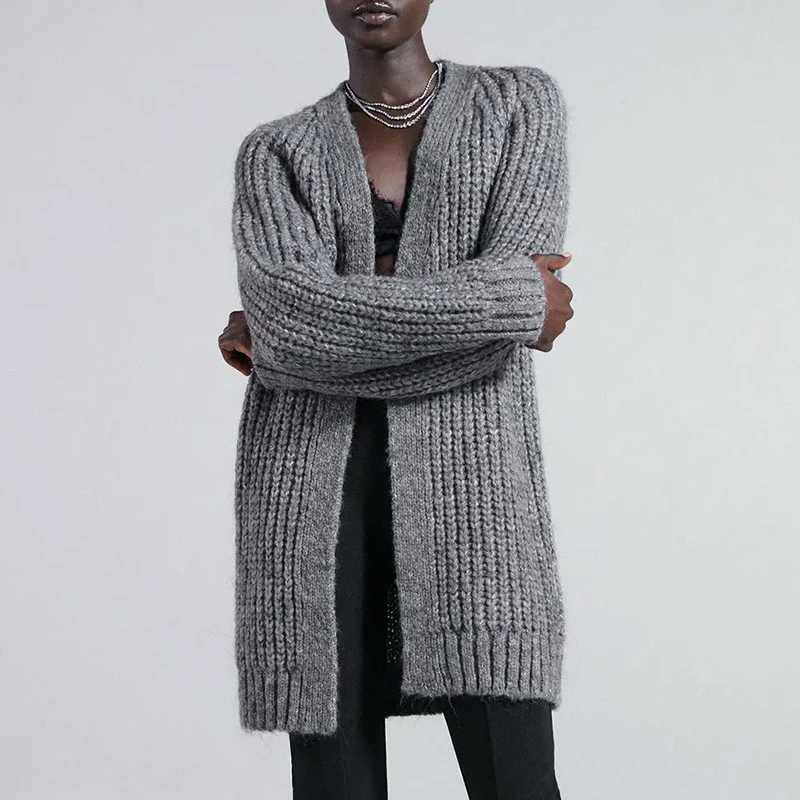 

WXWT Za женский однотонный Повседневный Свободный кардиган, пальто, верхняя одежда с длинным рукавом и V-образным вырезом, осенние модные женск...