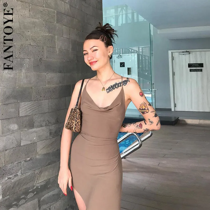 FANTOYE Asymmetrical Cross Spaghetti Strap For Women Dress Sexy V Neck Backless Summer Dresses Skinny Partywear Female Vestidos | Женская