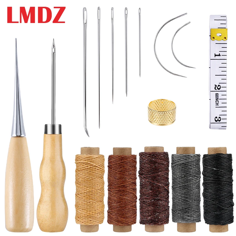 

LMDZ 16PCS Leather Sewing Kit with Large-Eye Stitching Needles Waxed Thread Leather Craft Package Leather Goods Sewing DIY Tools