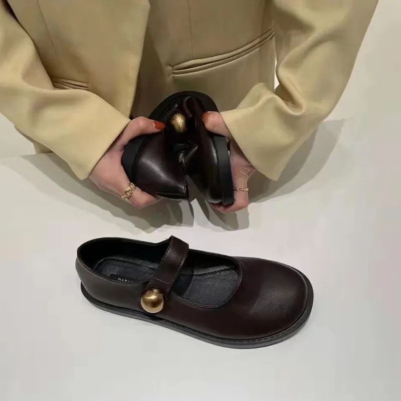 

Bailamos Women Sandals 2021 Spring Fashion Women's Shoes Leather Shoes Retro Casual Shallow Mouth Beaded Buckle Mary Jane Shoes