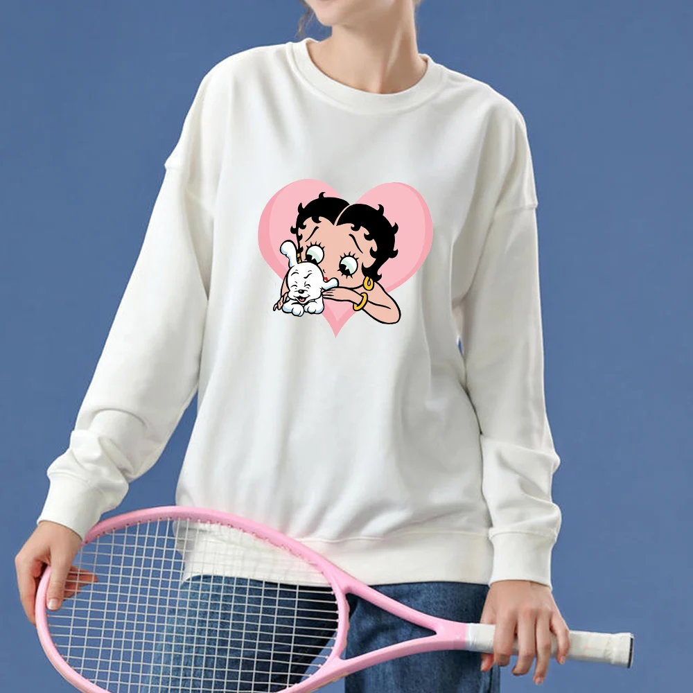 Kawaii Oversize Streetwear 90s Cartoon Print Sweetshirt for Girls Cotton Hoodie Long Sleeve Sweatshirt Women Soft Thin Sweatsuit