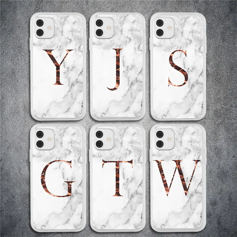 Marble Texture Letter For iPhone 11 Case Clear Matte Phone Cases For iPhone 12 13 Pro Mini X XR XS Max 7 8 Plus Soft TPU Cover