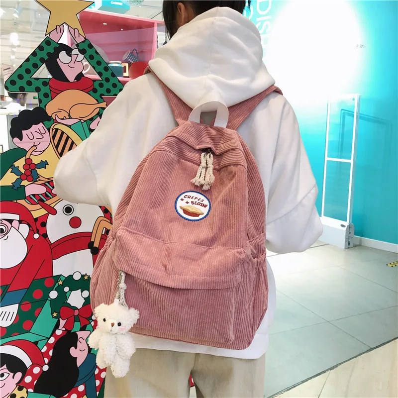 Женский вельветовый рюкзак с мультипликационным рисунком модная простая