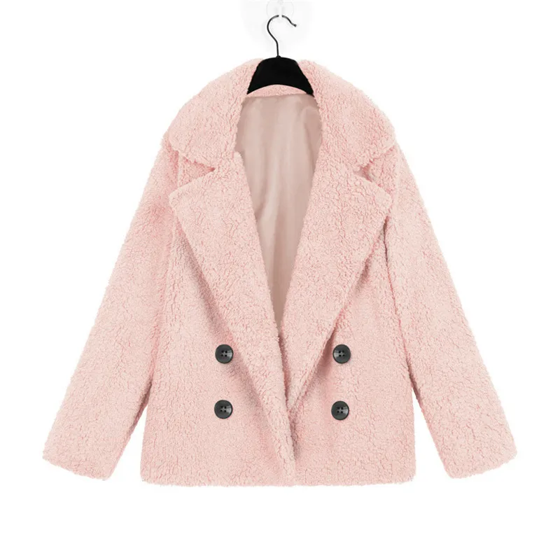 Женское плюшевое пальто 2019 модное Однотонное шерстяное с длинными рукавами и