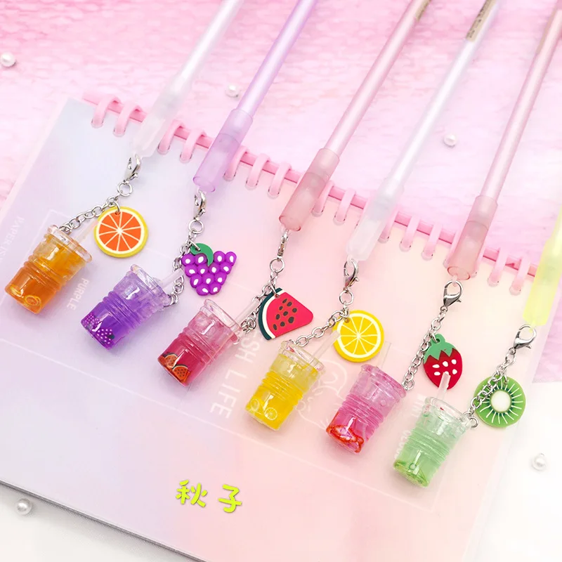 18 шт. в наборе гелевые ручки с подвеской виде фруктов и напитков 0 5 мм Корейская креативная Милая кружка для