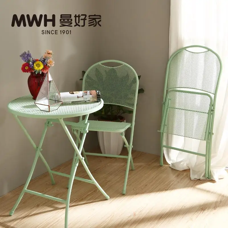 Стол и стул для балкона из кованого железа комплект трех предметов складной стол