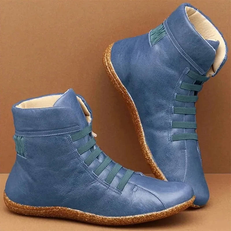 blue HFD0872 MCCKLE/женские ботильоны из искусственной кожи на плоской подошве; винтажная женская обувь на платформе с перекрестными ремешками; женская обувь; Botas Mujer; размера плюс - Цвет: blue HFD0872