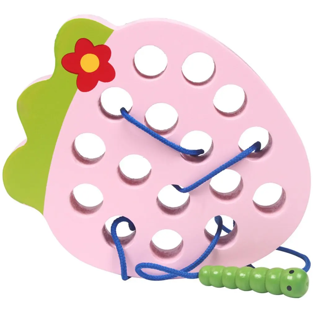 

Kids Montessori Educational Wooden Toy Fun Thread Wood Toy Shape Cognize Worm Eat Apple Cheese Early Learning Teaching