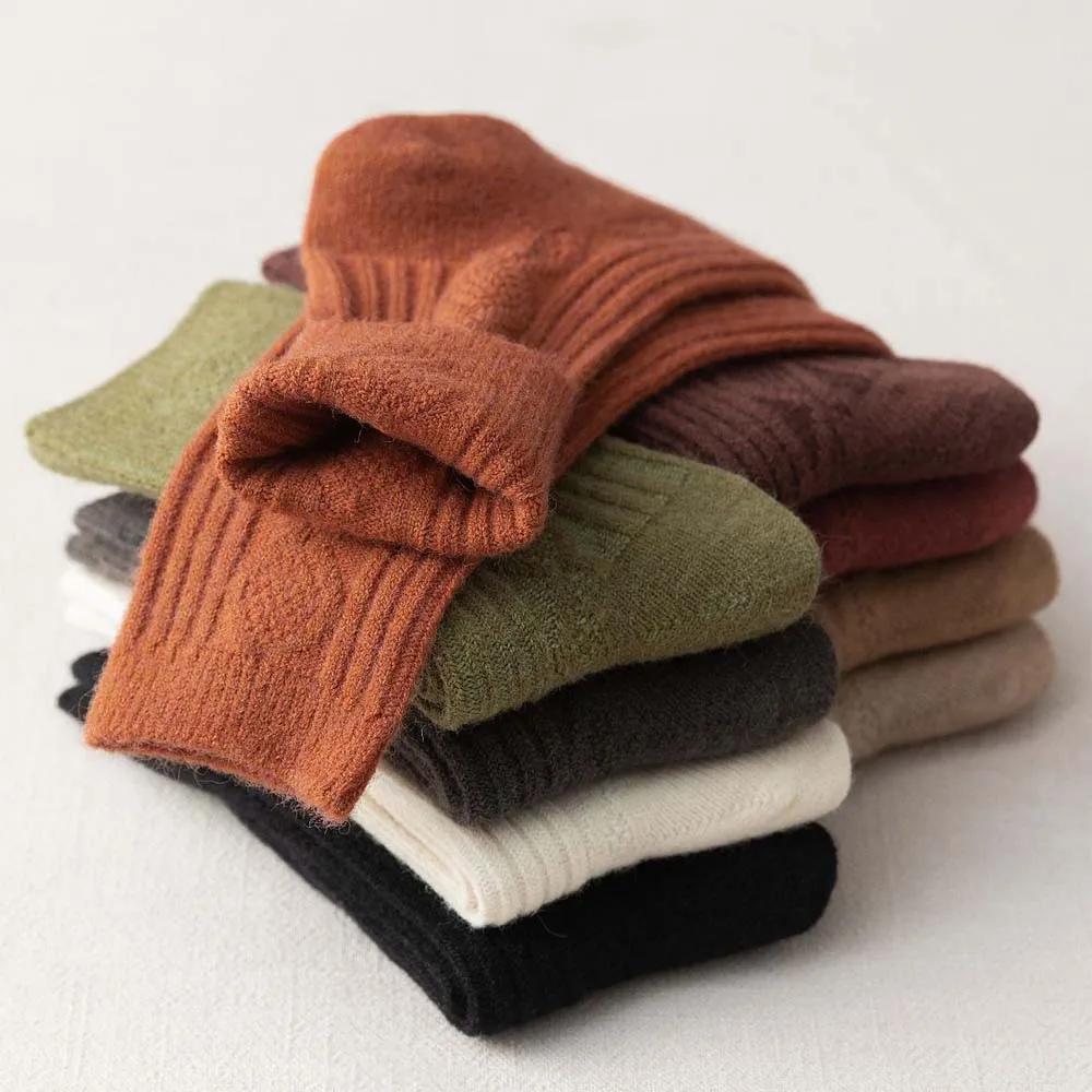 

Solid Color Female Autumn Winter Tube Socks Thick Wool Pile Pile Socks Japanese Simple Linen Pattern Retro Socks