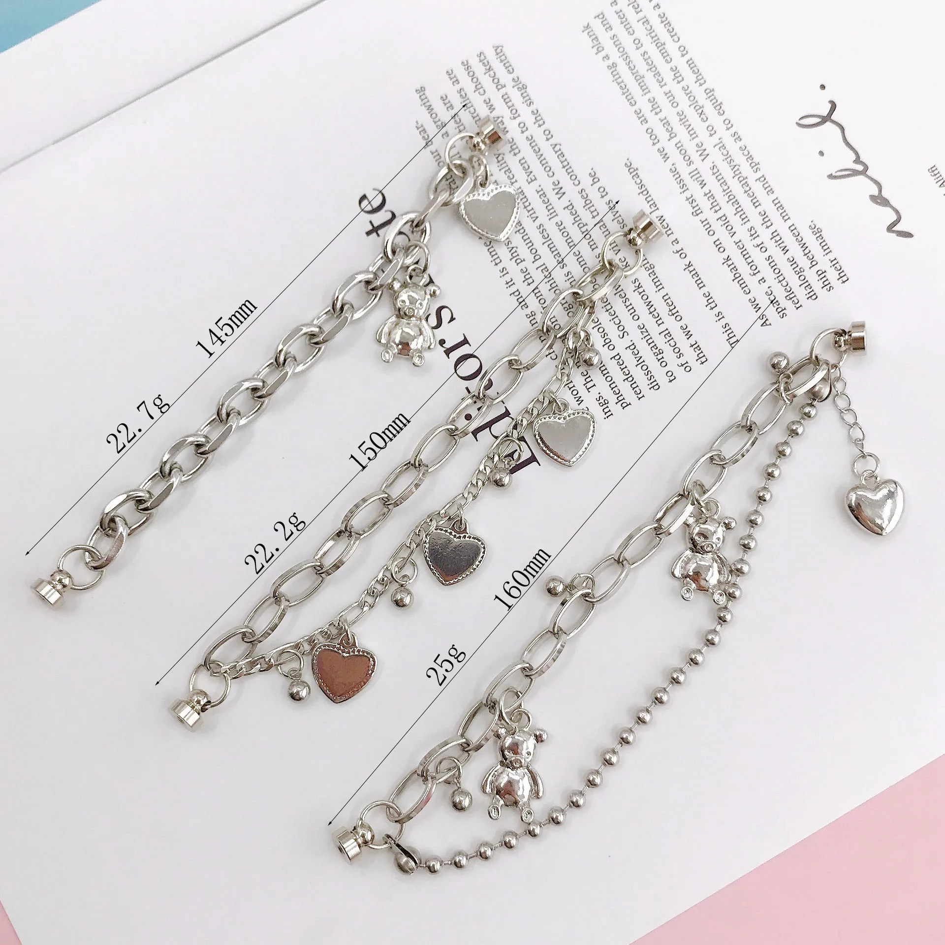 

New metal chain love bear bracelet diy mobile phone shell jewelry accessories mobile phone beauty decoration chain