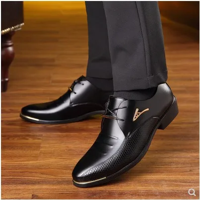 

Men's large men's shoes formal leather shoes men's business casual shoes lace up pointed low top single leather shoes