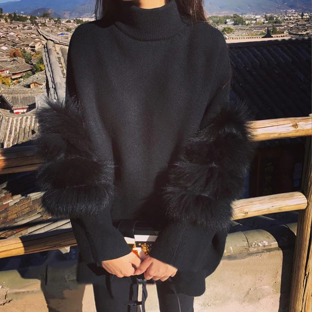 Women Oversized Fur Sweater Winter Truien Dames Fluffy Tunic Turtleneck Pull Femme Manche Longue 2020 Fashion Outwear | Женская одежда