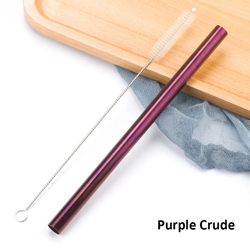 05 Purple Crude Многоразовые металлические трубочки для питья 304 нержавеющая сталь прочная изогнутая прямая соломинка для напитков с чистящей щеткой вечерние аксессуары - Цвет: 05 Purple Crude
