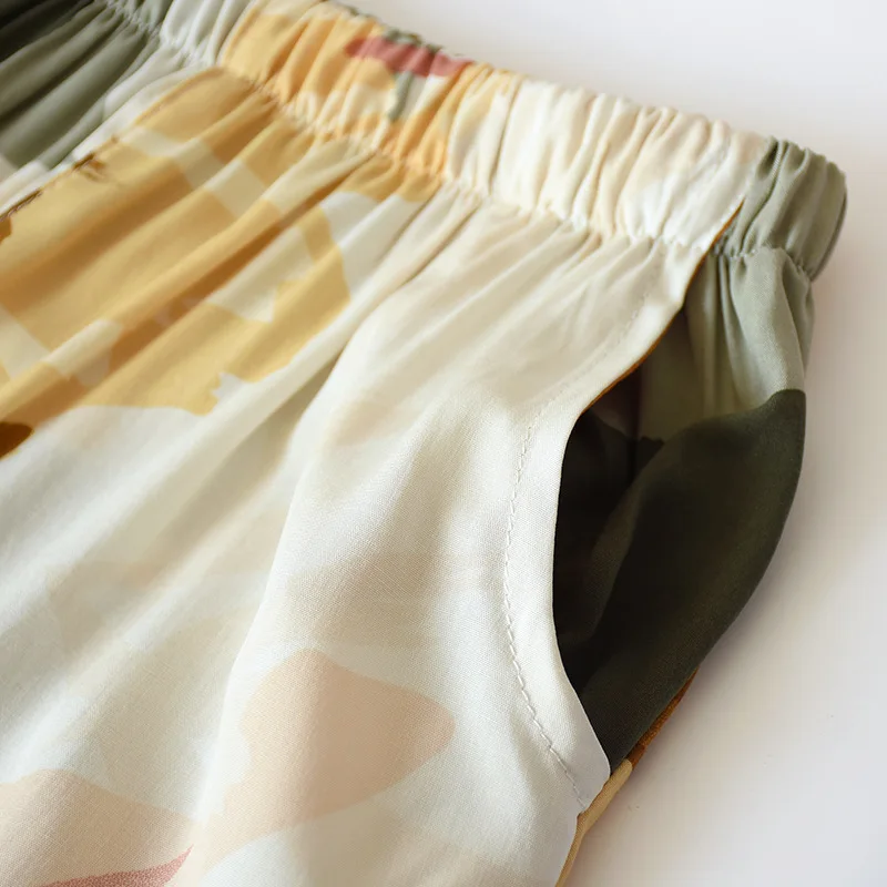 

Floral Print New Pajamas Pants Women Silk Satin Thin Soft Home Pants Autumn Summer Leisure Sleep Bottoms Trousers Plus Size