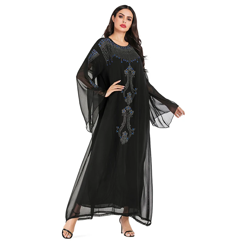 Элегантное мусульманское шифоновое платье Abaya Arab Singapore с длинными рукавами